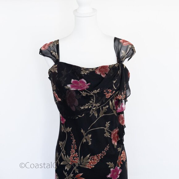 Vintage David Warren 12/14 Floral 100% Silk Flutter Y2K Dark Romantic Whimsigoth - Picture 5 of 12